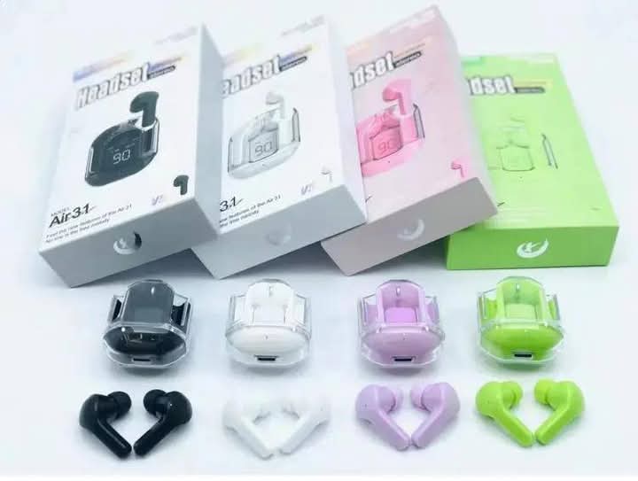 Air 31 Wireless Earbuds with Crystal Transparent Case | Bluetooth 5.3 | Type-C Charging | Includes Pouch | Random Color